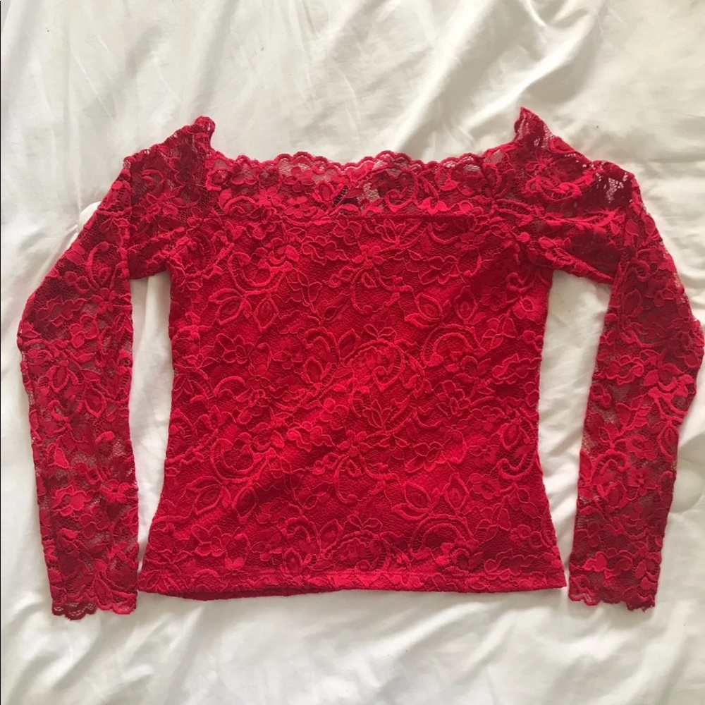 Red Lace Off Shoulder Top